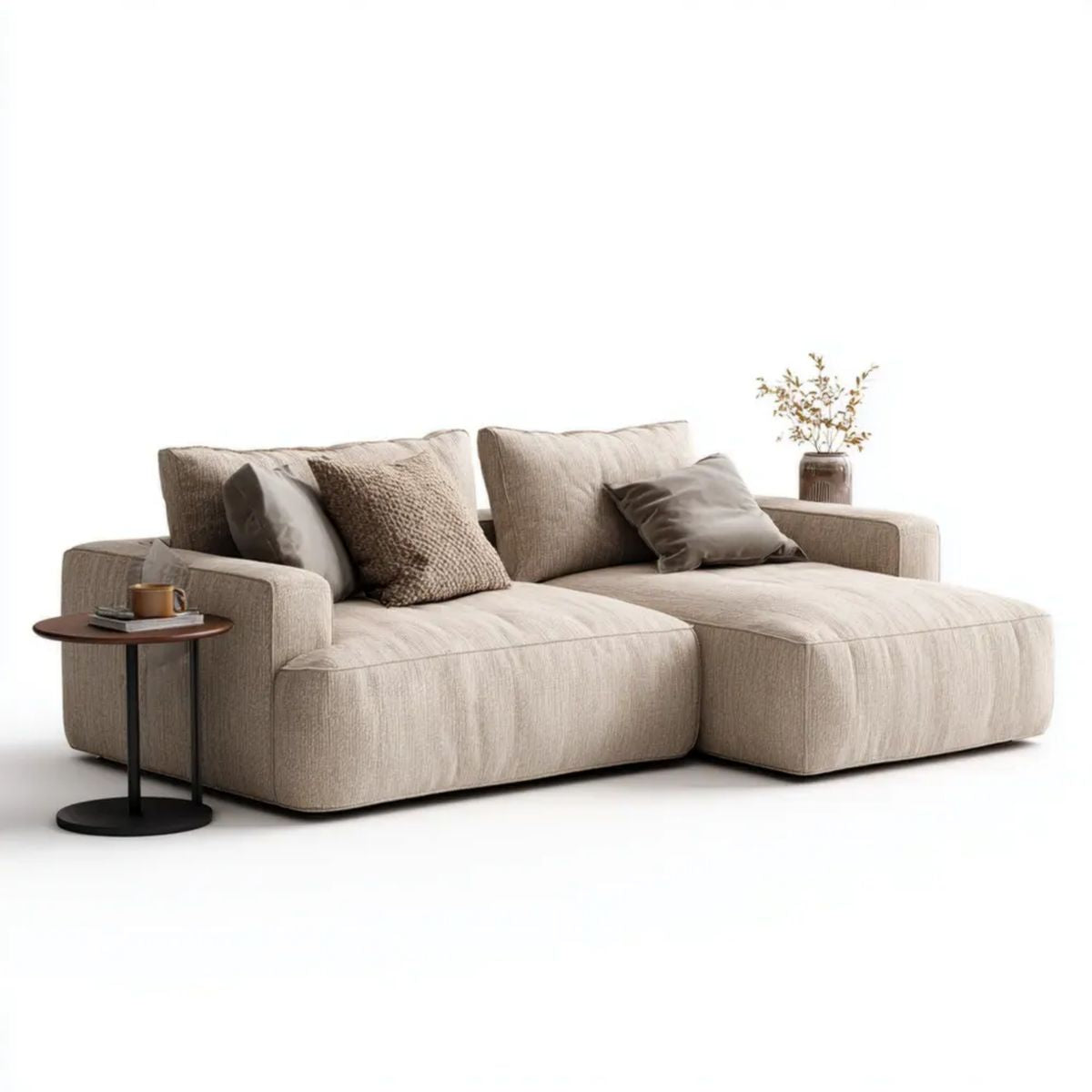 Beżowa sofa narożna z szezlongiem z poliestru 250 × 160 × 85 cm, prawostronna