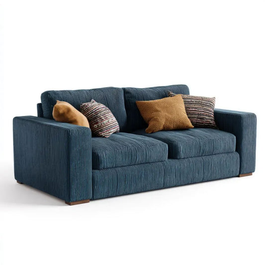 Dwuosobowa sofa granatowa ze sztruksu poliestrowego 180 x 90 x 85 cm