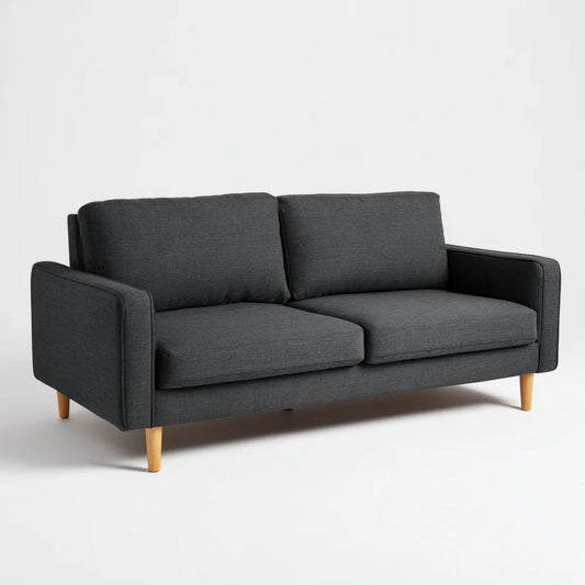 Sofa dwuosobowa grafitowa z tapicerką poliestrową i drewnianymi nogami, 160 x 85 x 82 cm
