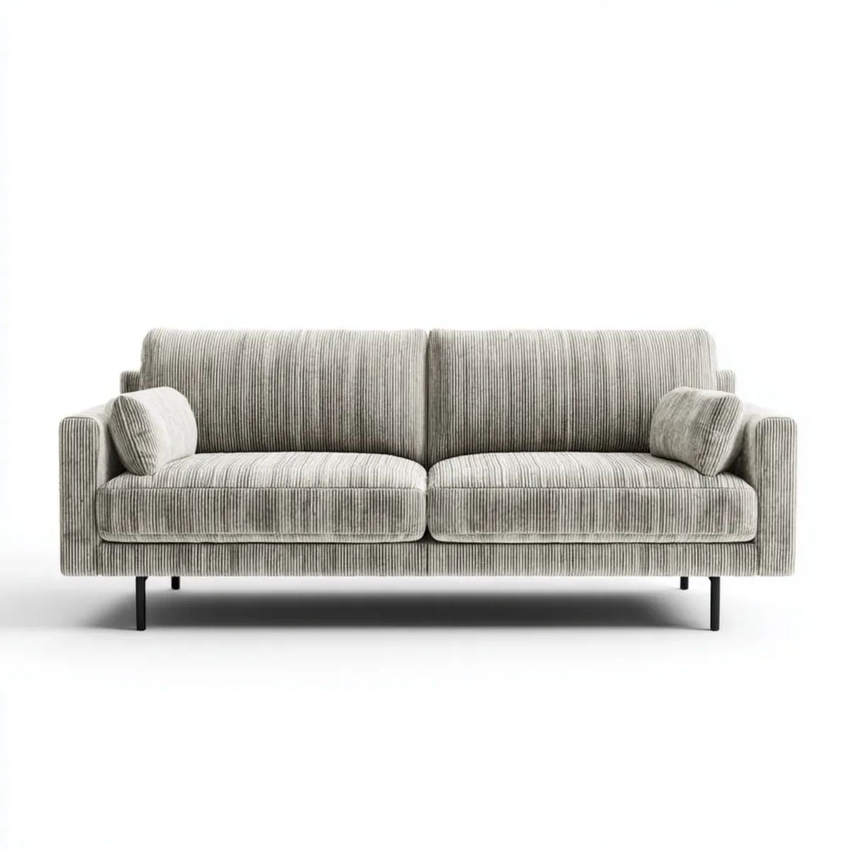 3-osobowa sofa z poliestru sztruksowego, jasnoszara/czarna, 220 x 90 x 85 cm