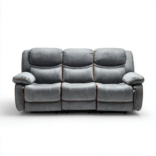 3-osobowa sofa z mikrofibry z manualną funkcją relaks, szara, 210 x 95 x 102 cm